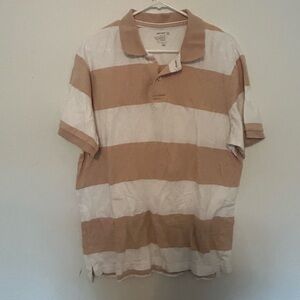 Old Navy Men's Beige and White Striped Polo Shirt